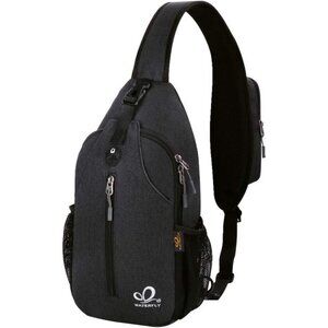 Men Black Crossbody Sling Backpack Sling Bag Travel Hiking Chest Bag Daypack